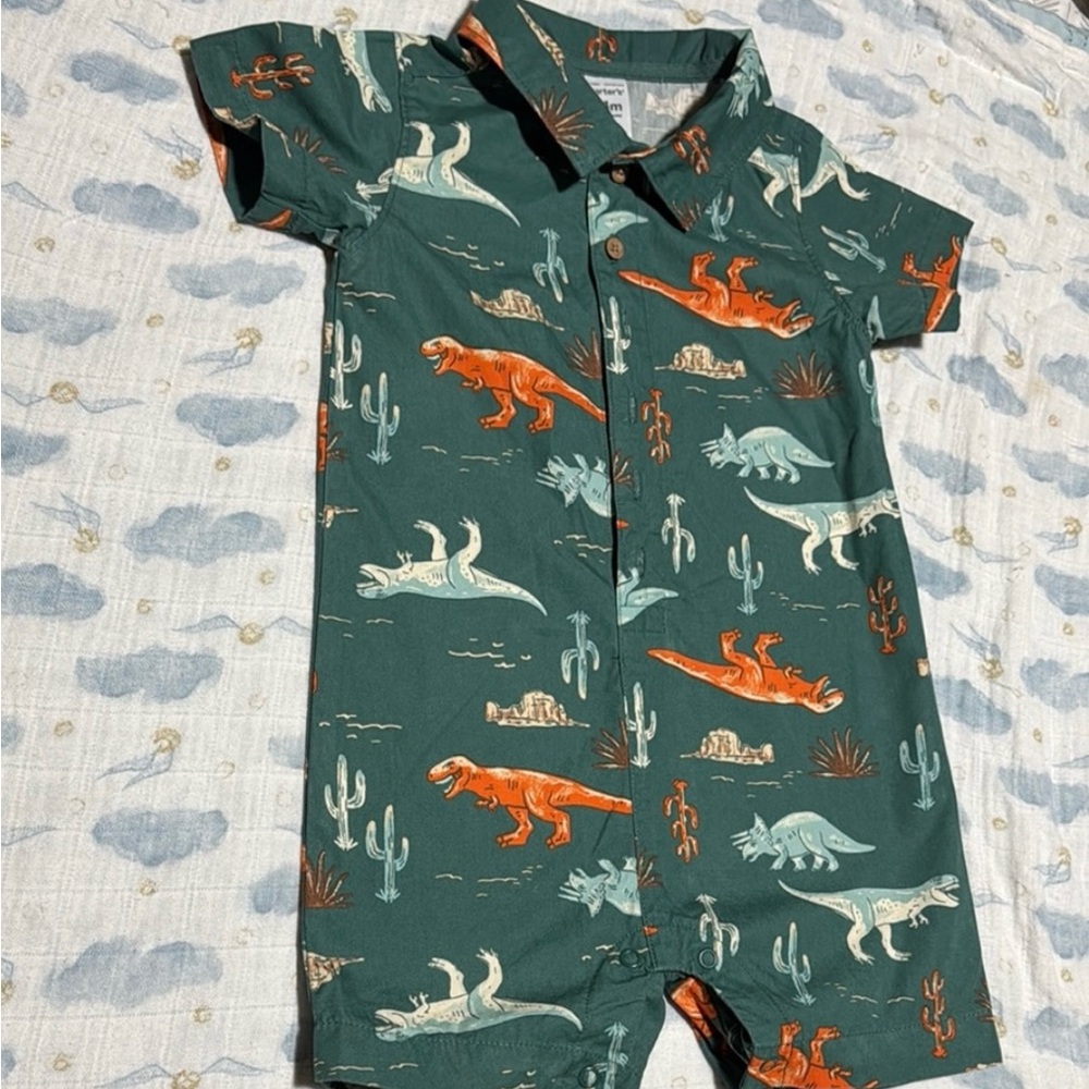 Dinosaur Print Green Romper